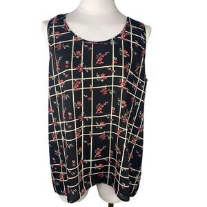 Everleigh Women's SZ M‎ sleeveless blouse, loose, feminine, black with florals